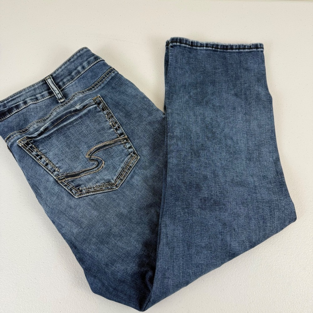 Silver Jeans Co Elyse Capri Blue Denim Jeans Sz 18 W43002EGX334 Curvy Mid Rise